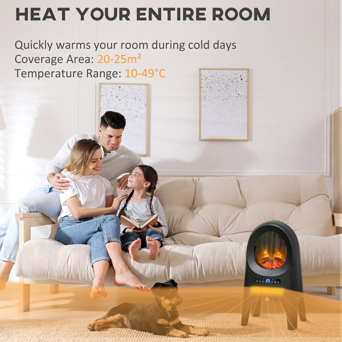 Ceramic Electric Space Heater with Realistic Flame Effect - Freestanding Fan Heater, 3 Heat Settings, Adjustable Temp, 1000W/2000W - Ideal for Cozy Home Heating