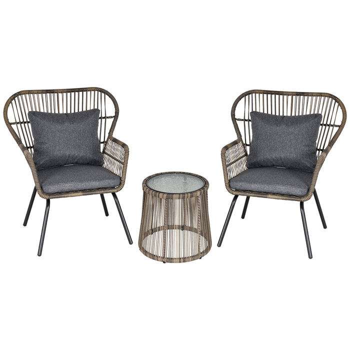 Wicker Rattan 2-Person Patio Bistro Set - 2 Chairs & Metal-Legged Coffee Table for Outdoor Spaces - Ideal for Garden, Backyard, and Deck Lounging