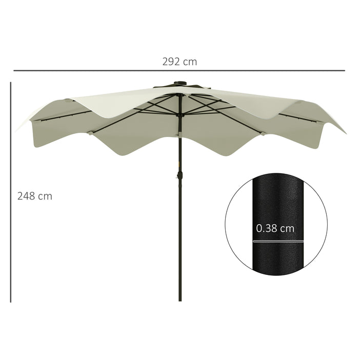 Solar LED Illuminated Patio Umbrella - Tilting Outdoor Parasol with Easy Crank, 3 x 3m Cream White - Ideal for Garden, Market, Table Shade