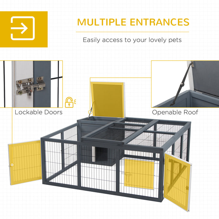 Outdoor Wooden Rabbit Hutch - Small Animal Enclosure with Main House & Extended Run - Ideal for Bunnies, Ferrets, Ducks, and Chinchillas