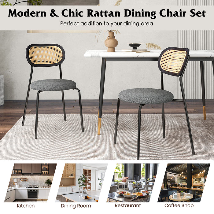 Set of 2 Rattan Dining Chairs - Featuring Mesh Cane Backrest in Grey - Perfect Solution for Comfortable and Stylish Dining Furniture
