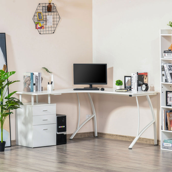 L-Shaped Corner Desk - Industrial Style Home Office Workstation with Storage Drawer - Space-Saving Table for Professionals and Students