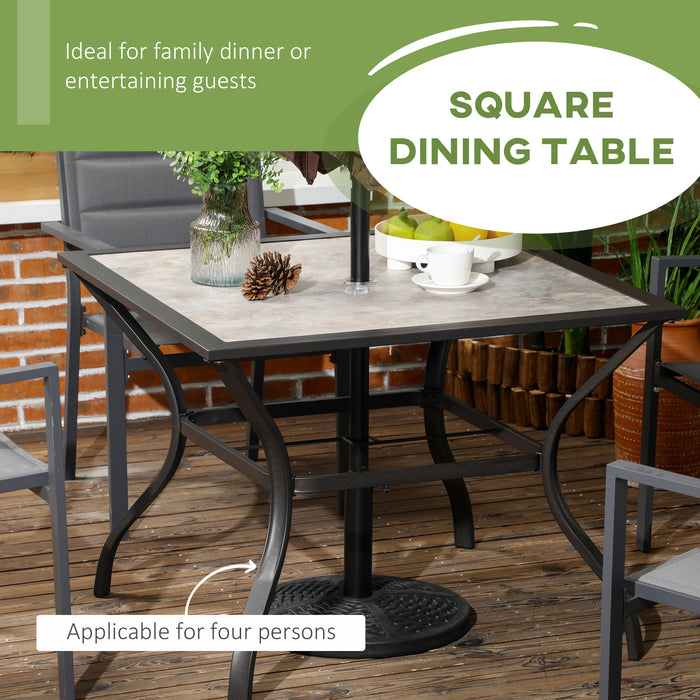 Outdoor Dining Square Table with Parasol Hole - Sturdy PC Board Tabletop, Seats 4 - Ideal for Patio & Backyard Gatherings, Grey Finish