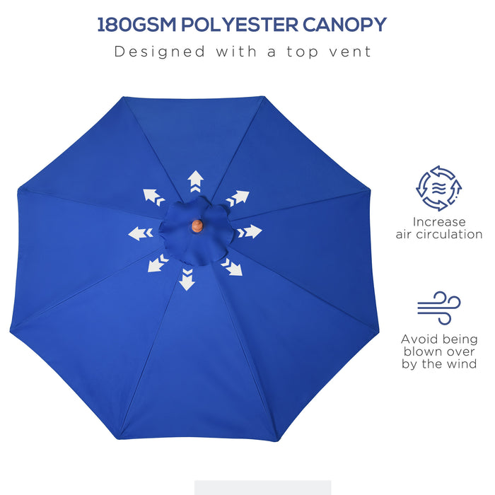 Wooden 2.5m Garden Parasol - Outdoor Sun Shade Umbrella with Ventilated Canopy, Blue - Ideal for Patio, Market & Backyard Relaxation