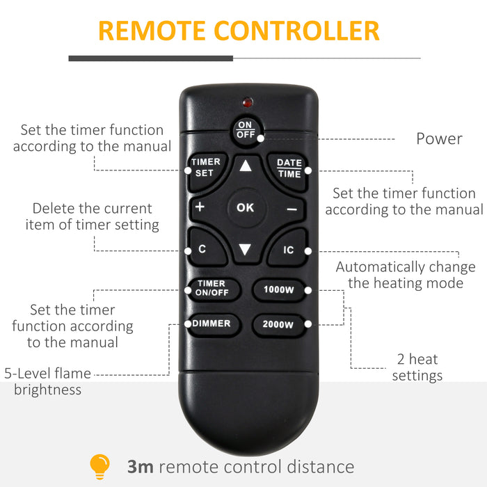 Freestanding Electric Fireplace Suite with Remote - 1kW/2kW Heater, Flame Effect, Overheat Protection - Cozy Ambience for Home & Efficient Heating