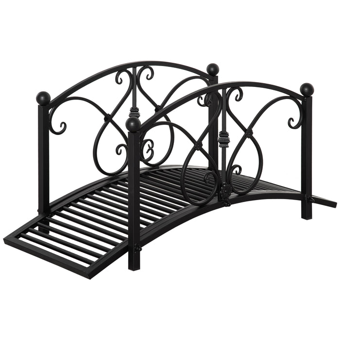 Classic Metal Garden Bridge - 102L x 48W x 49H with Safety Railings and Arc Design - Decorative Footbridge for Backyard Creek or Stream Crossing, Black