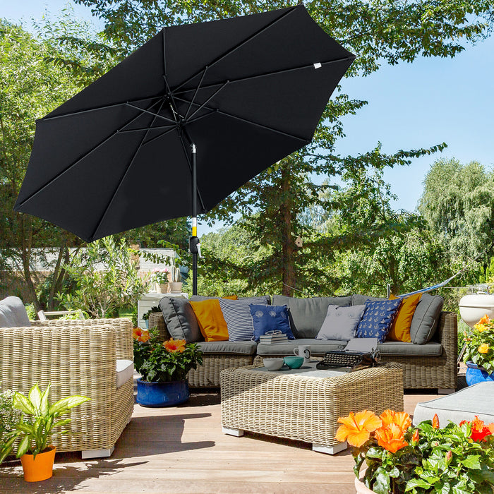 Tilting Parasol - 3m Outdoor Sun Shade Umbrella with 8 Ribs, Tilt and Crank Handle, Black - Ideal for Balcony, Bench, and Garden Use