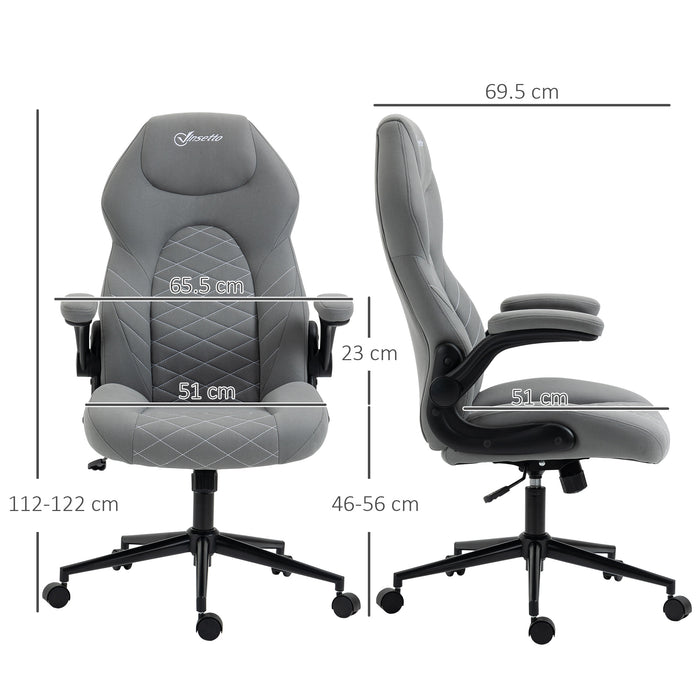 Ergonomic Home Office Desk Chair - Swivel Seat with Flip-Up Armrests and Tilt Function in Light Grey - Ideal for Comfortable Computing and Workstations