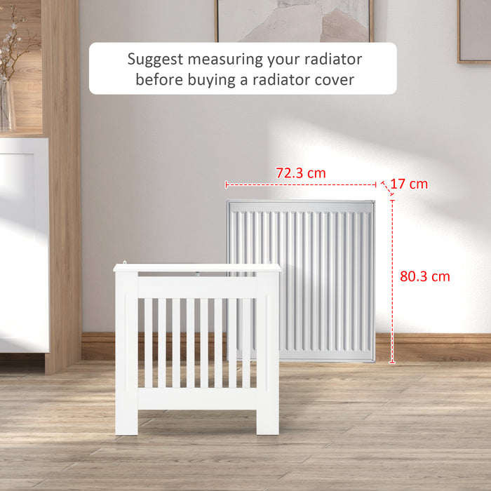 MDF Radiator Cover Cabinet - Elegant Wooden Shelving with Vertical Slatted Vents, White - Enhances Home Office Aesthetics & Heat Distribution (78L x 19W x 81H cm)