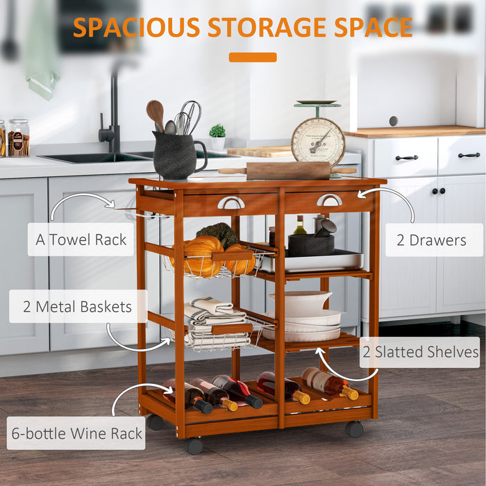 Wooden Kitchen Trolley Cart with Drawers - 3-Tier Storage Shelves - Ideal for Organization & Extra Counter Space