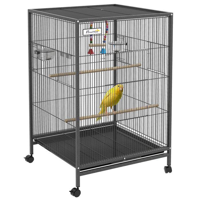 Rolling Bird Cage with Stand for Budgies - Durable Small Bird Enclosure in Grey - Ideal Home for Pet Finches and Canaries