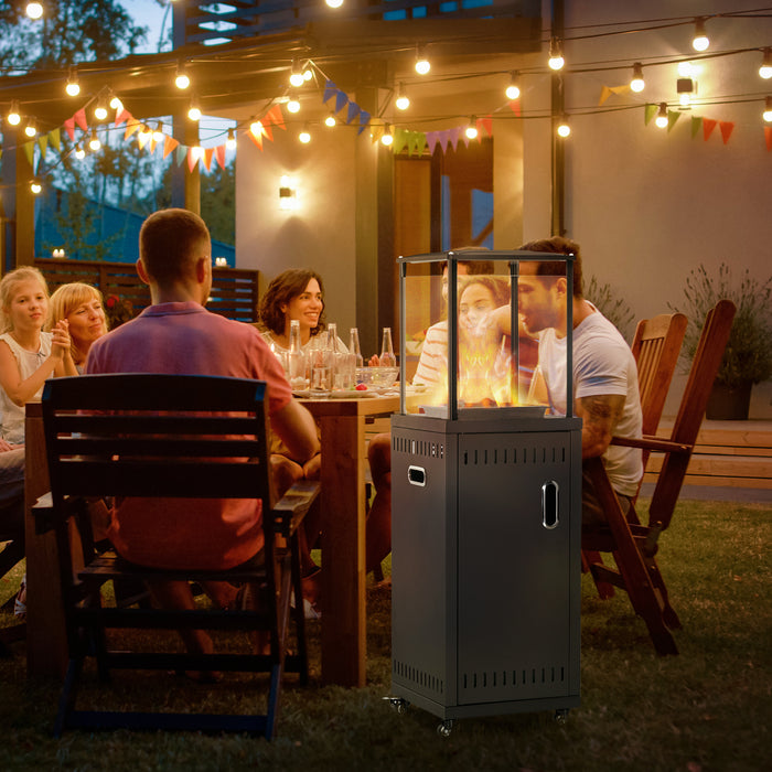 Freestanding 9KW Gas Patio Heater with Real Flame - Lava Rocks, Wheels, Dust Cover, Regulator & Hose Included - Ideal Outdoor Heating Solution for Entertaining