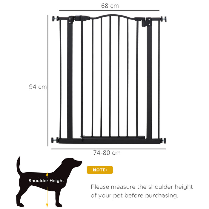 Adjustable 74-84cm Metal Pet Gate with Auto-Close - Double-Locking & Easy-Open Safety Barrier - Ideal for Stairs and Door Frames in Home, Black