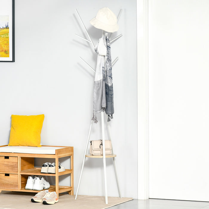 Metal Coat Rack Stand with 9 Hooks and Storage Shelf - 180cm Tall Free Standing Clothes Tree, Hat and Bag Hanger for Hallway and Living Room - Space-Saving Organizer for Home or Office Use