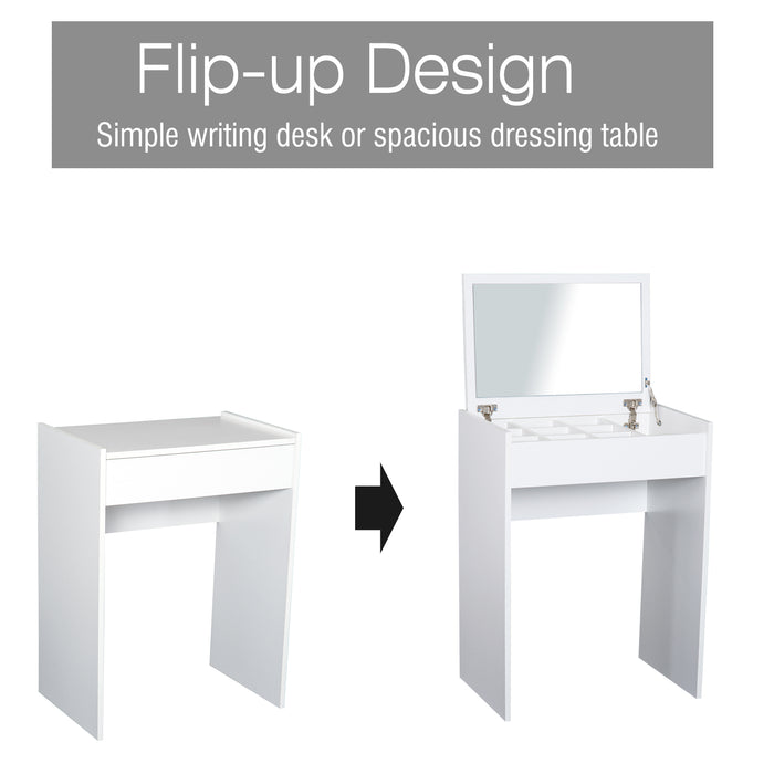 Elegant White Dressing Table Set with Padded Stool - Vanity Dresser with Flip-Up Mirror and Storage - Perfect for Bedroom Makeup Organization