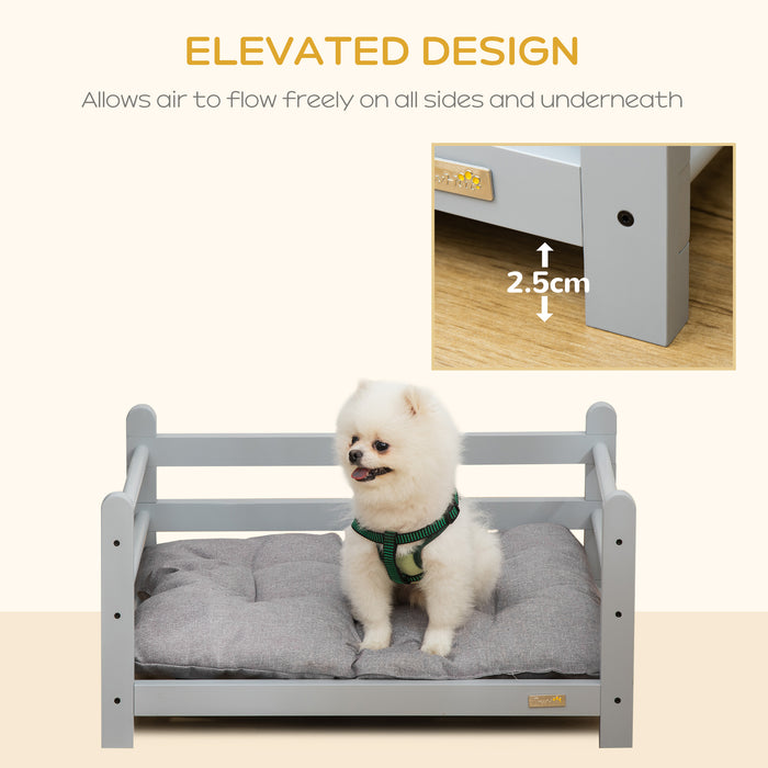 Elevated Pet Sofa - Comfy Raised Dog & Cat Bed with Washable Soft Cushion, Grey - Ideal for Small Pets & Easy Mobility