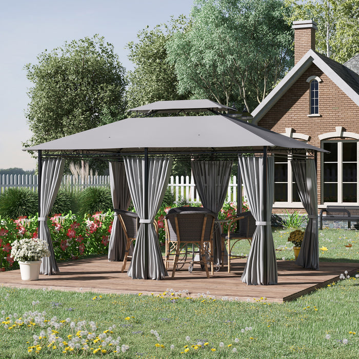 Metal Gazebo Canopy 4m x 3m - Party Tent with Curtains Sidewalls for Garden and Patio - Dark Grey Pavilion Shelter for Outdoor Entertaining