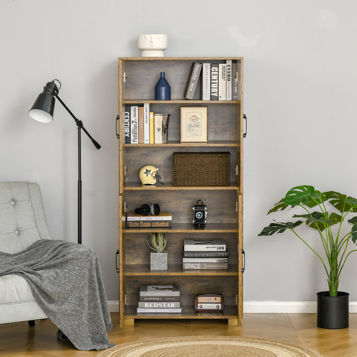 Farmhouse Tall 4-Door Storage Cupboard - Rustic Wood-Effect Cabinet with Shelves - Ideal for Bedroom & Living Room Organization