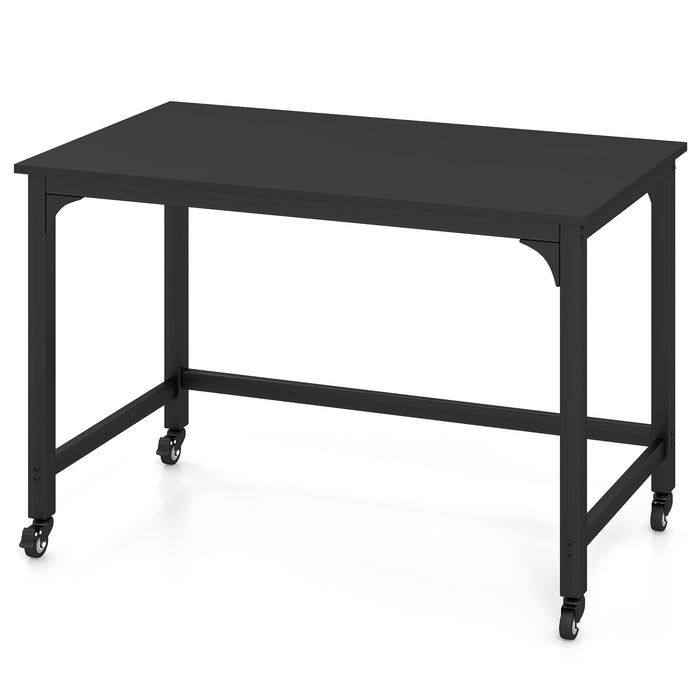 Rolling Computer Desk - 120cm Black Desk on Wheels - Ideal for Home Office and Small Spaces