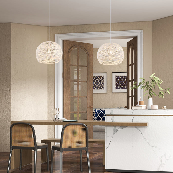 Round Paper Ceiling Light - Adjustable Hanging Rope Pendant Lamp in Beige - Ideal for Versatile Interior Decorations