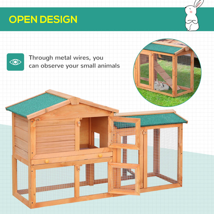 Rabbit Hutch with 2 Levels and Ramp - Durable Fir Wood Construction for Small Animals, Brown - Ideal Habitat for Rabbits and Small Pets