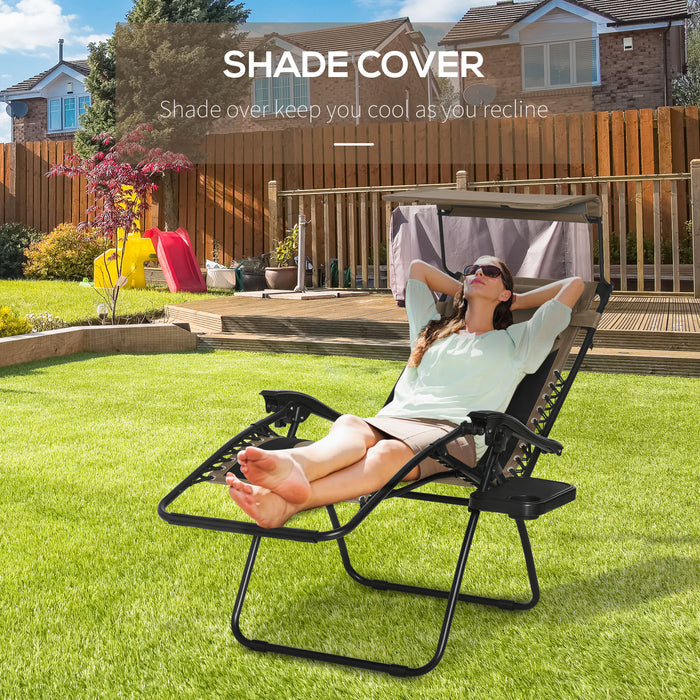 Zero Gravity Recliner - Foldable Patio Lounger with Sunshade, Drink Holder & Pillow - Perfect for Poolside Relaxation and Camping, in Earthy Brown