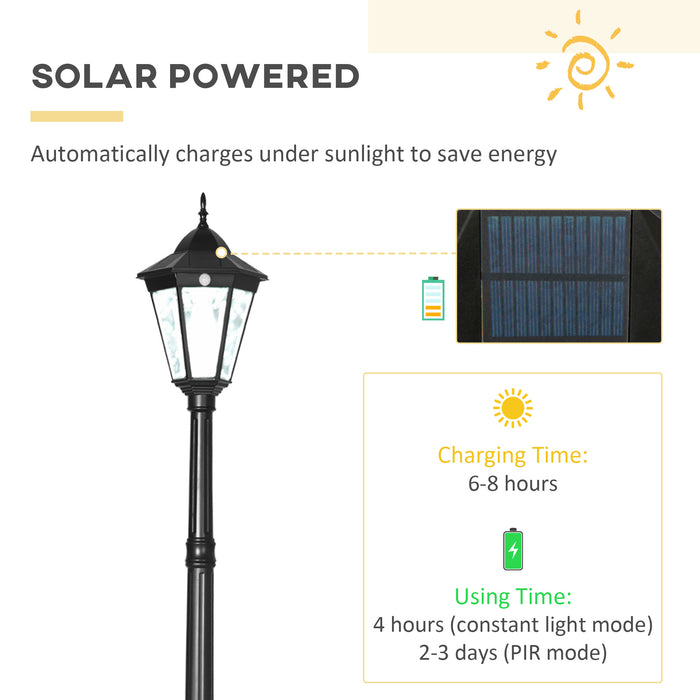 Solar-Powered LED Garden Lamp Post - 2.4m Aluminum Frame Patio Path Light with PIR Motion Sensor - Ideal for Lawns and Pathways, Elegant Black Design