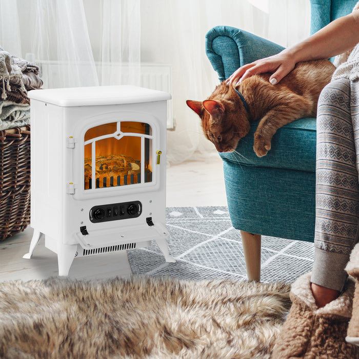 Freestanding Electric Fireplace Stove with Realistic Flame Effect - 950/1850W Adjustable Heat, Modern Design in White - Ideal for Cozy Indoor Spaces & Home Ambiance