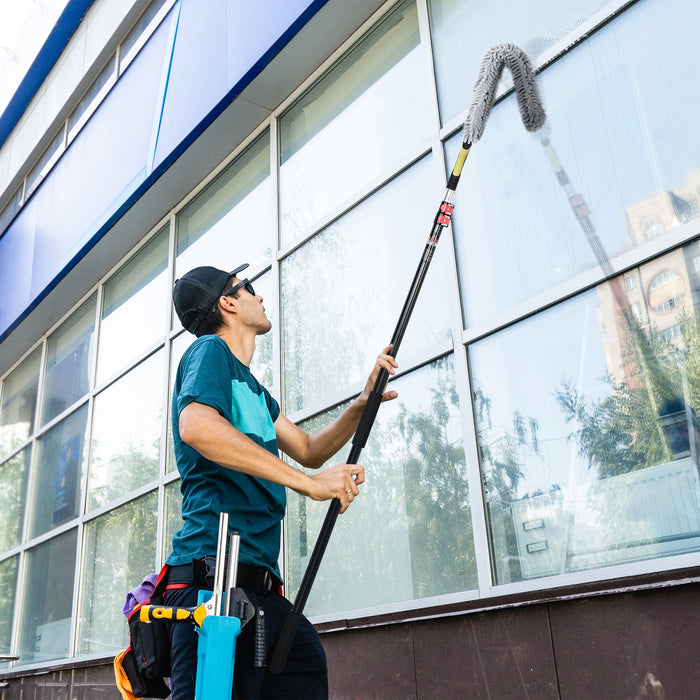 Extendable Feather Duster with 11.5ft Telescopic Pole - Microfiber Cleaning Kit with Flexible Head for High Areas - Ideal for Ceiling Fans and Hard-to-Reach Surfaces