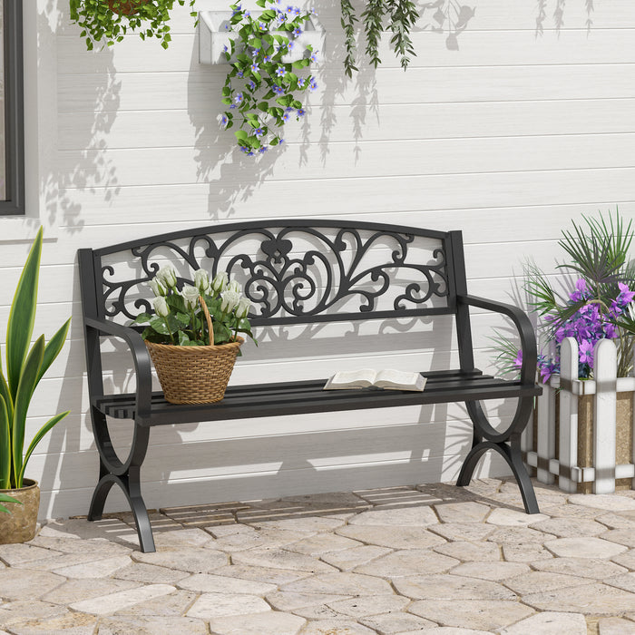 2 Seater Metal Garden Bench - Durable Outdoor Park Porch Patio Loveseat Chair - Ideal Seating for Garden & Romantic Evenings for Couples