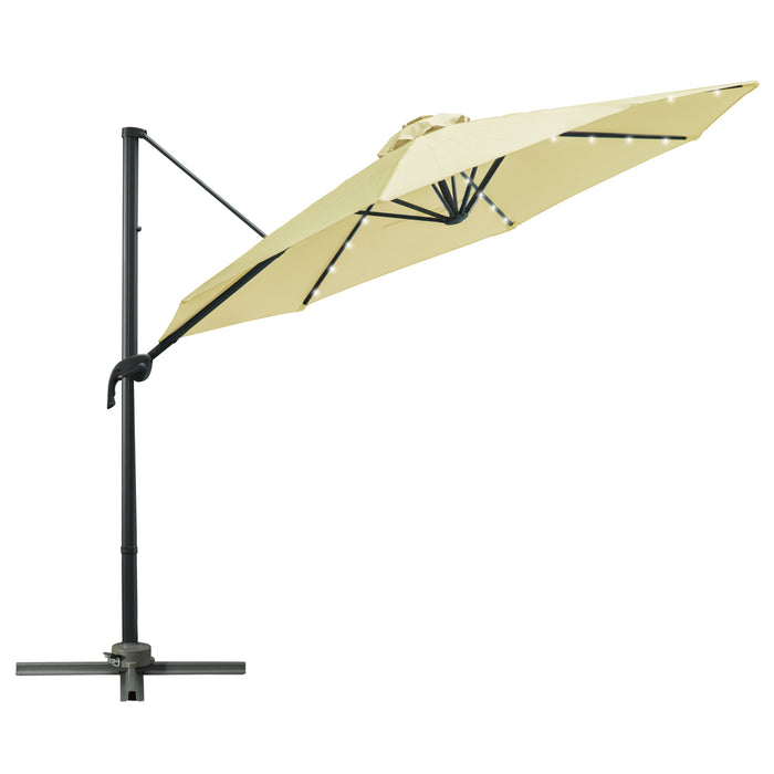 3 Meter Beige Patio Offset Umbrella - Roma Cantilever Garden Parasol with 360° Rotation, Sun Shade Canopy Shelter - Ideal for Outdoor Entertainment and Relaxation