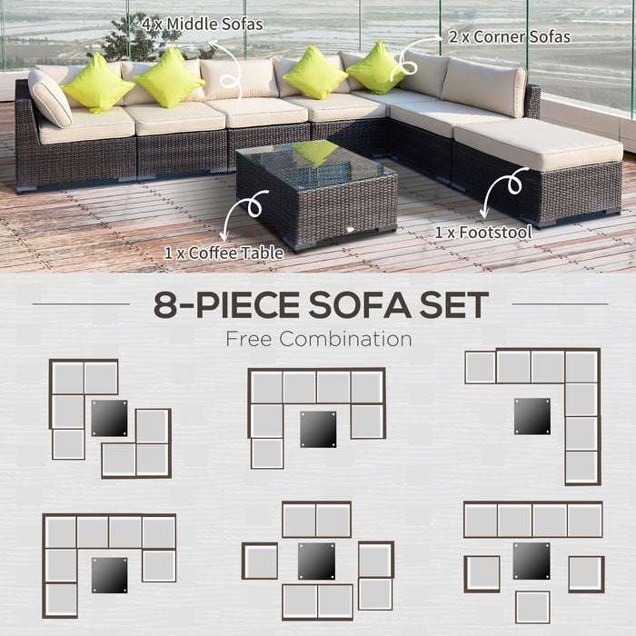 8pc Rattan Sofa Set - Aluminum Frame Outdoor Garden Furniture with Wicker Seating and Patio Table - Perfect Mix of Comfort and Style for Your Backyard