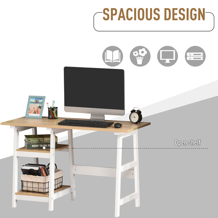 Compact Computer Desk with Bookshelf - Space-Saving Study Table & Workstation with Storage Shelves - Ideal for Home Office and Student Use, White and Natural Finish