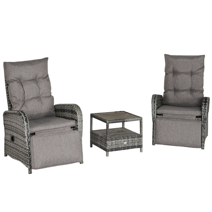 Outdoor Elegance 2-Person Rattan Wicker Chaise Lounge Set - Patio Bistro Conversation Furniture with Comfortable Cushions - Ideal for Yard, Porch, Garden in Mixed Grey