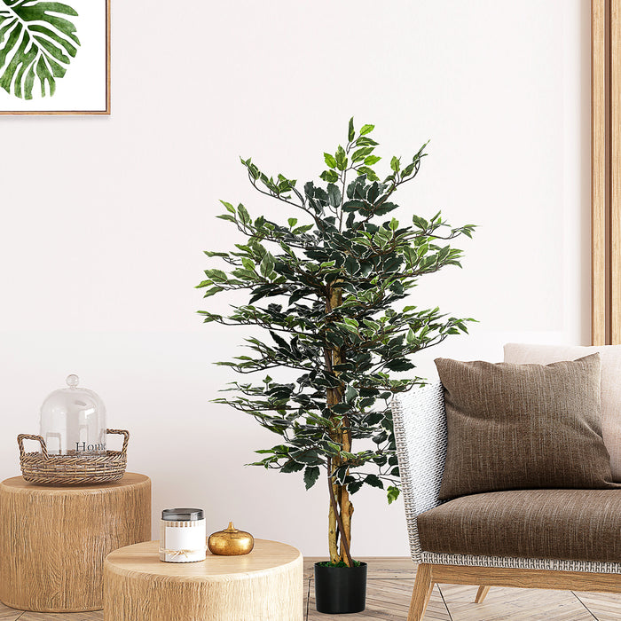 Artificial Ficus Tree with Pot - 130cm Tall Lifelike Fake Plant, Natural Trunks & Green Leaves - Decor for Indoor Outdoor Spaces