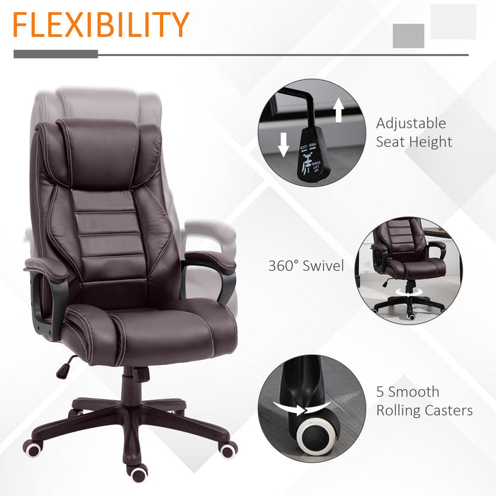 Ergonomic High Back Executive Chair with 6-Point Vibration Massage - Extra Padded Swivel and Tilt Desk Seat in Brown - Ideal for Office Professionals Seeking Comfort and Relaxation