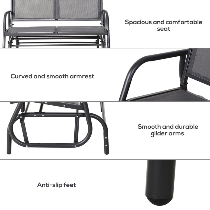 Outdoor Double Seater Glider Bench - Patio Swing Chair Loveseat with Powder-Coated Steel Frame - Ideal for Garden, Porch, & Backyard Relaxation, Grey