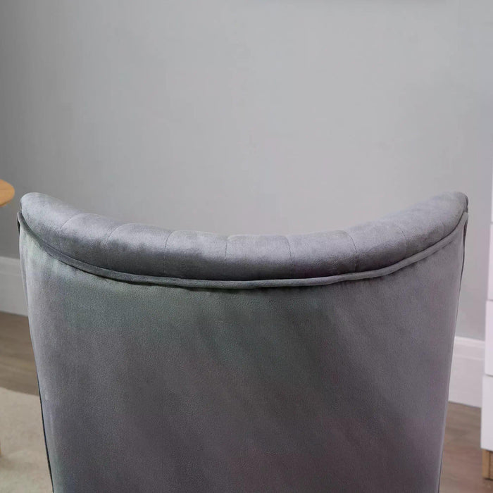 Chic Velvet Tub Chair - Grey Upholstered Accent Seat with Padded Curved Back & Wooden Legs - Elegant Home Furniture for Living Room or Bedroom