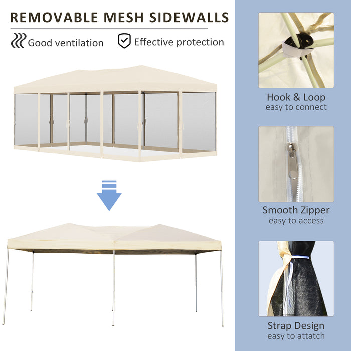 3m x 6m Pop-Up Garden Marquee with Mesh Apron - Beige Color, Spacious Outdoor Shelter - Ideal for Parties, Gatherings, and Market Stalls