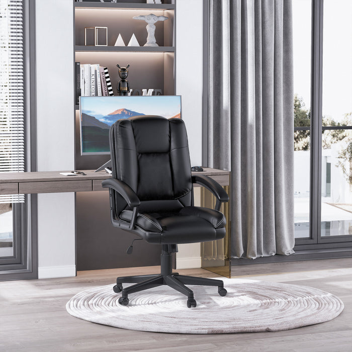 Ergonomic Swivel Mid-Back Chair - Faux Leather Executive Computer Desk Chair with Double Padding and Armrests - Ideal for Home Office Comfort and Mobility