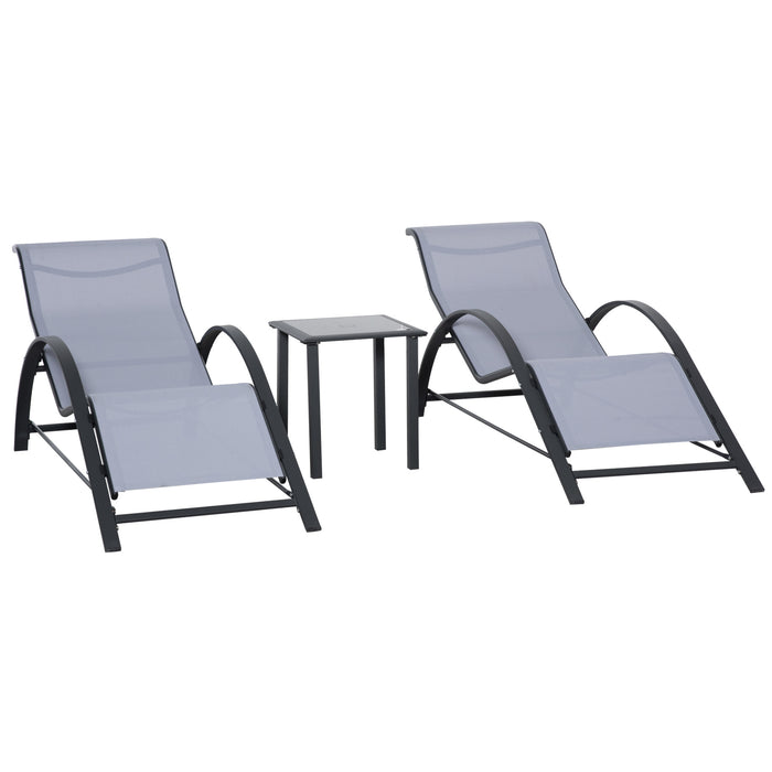 Outdoor Recliner Set - 3-Piece Garden Sunbathing Lounge Chairs with Matching Table, Light Grey - Perfect for Patio Relaxation and Entertaining Guests