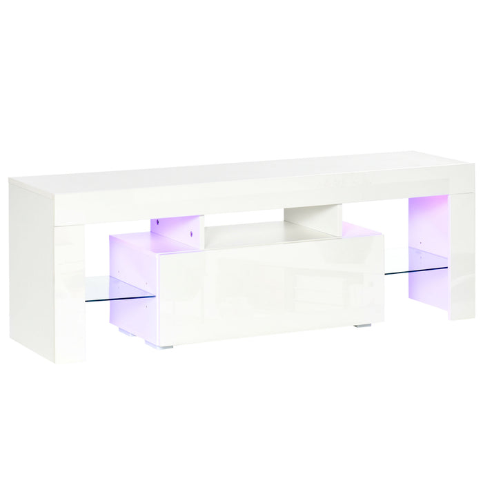 Modern High Gloss Entertainment Center - LED RGB-Lit TV Stand with Remote, Storage Drawer & Shelf - Fits 43"/50"/55" Screens & Enhances Living Room Ambiance