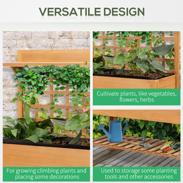 Elevated Wooden Planter for Garden - Raised Bed for Flowers, Herbs, and Vegetables with 2 Storage Shelves - Ideal for Outdoor Gardening and Space Efficiency