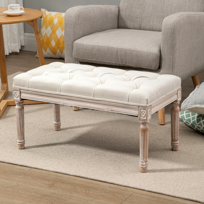 Accent Bench with Tufted Upholstery - Linen-Touch Fabric Foot Stool Ottoman for Home - Ideal for Living Room, Bedroom, Hallway in Elegant Beige