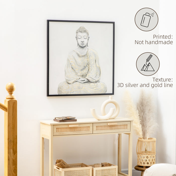 Textured Golden Buddha Canvas Art - Serene Meditation Wall Picture for Home Decor - Ideal for Living Room and Bedroom, 83x83 cm