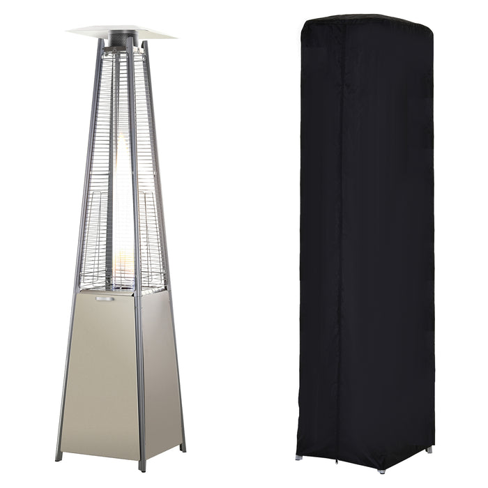 10.5KW Stainless Steel Pyramid Patio Heater - Outdoor Garden Propane Gas Warmer with Glass Tube, Wheels, Rain Cover - Cozy Flame Heating for Backyard Gatherings