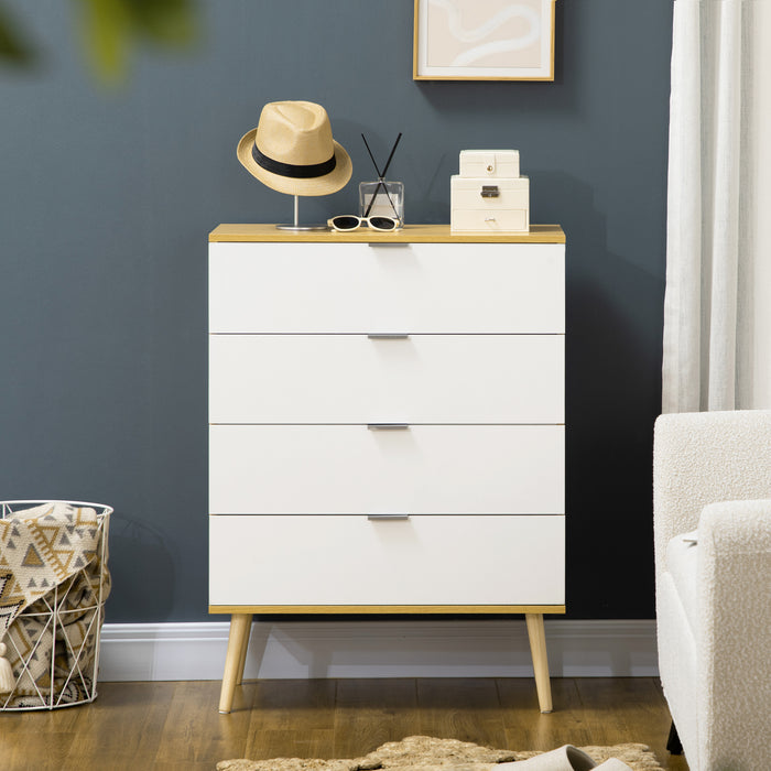 4-Drawer Chest - Bedroom & Living Room Storage Organizer with Pine Wood Legs - Elegant White Finish for Home Clutter Solutions