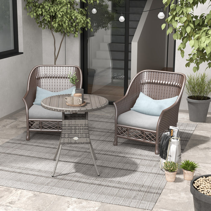 PE Rattan 70cm Outdoor Dining Table - Wood-Plastic Composite Top, Grey Patio Furniture - Ideal for Balcony & Garden Spaces