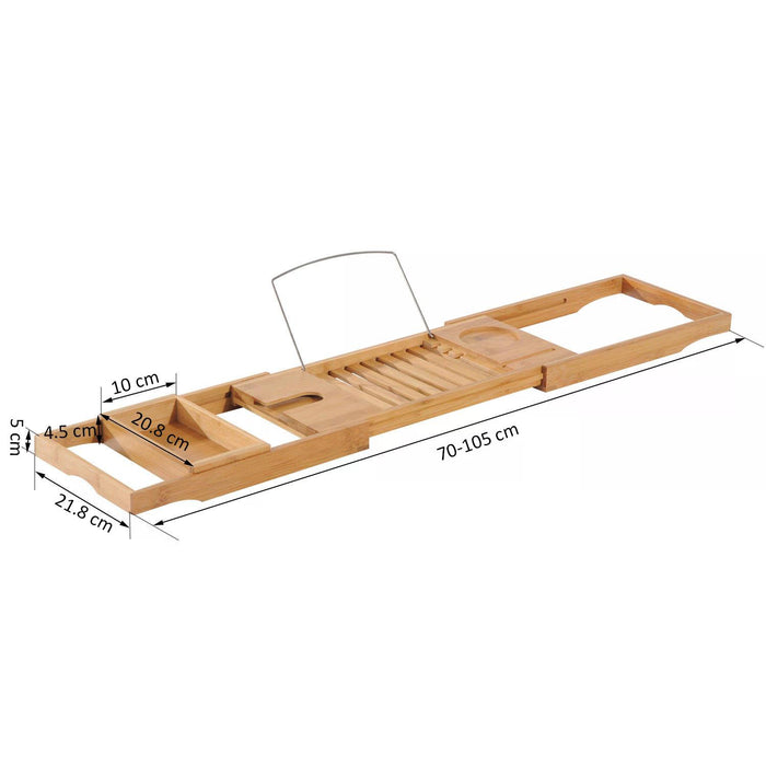 Bamboo Bath Caddy Tray - Extendable Shelf Rack with Adjustable Size from 75 to 109cm in Length - Spa Experience for Relaxing Bathroom Organization