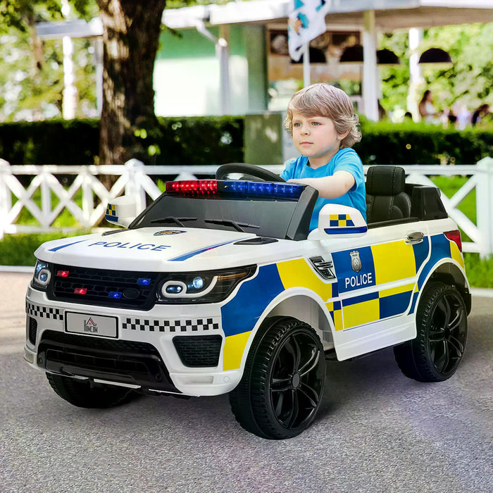 Kids 12V Electric Police Car Ride-On with Remote Control - Siren, Flashing Lights, USB, Bluetooth Features - Perfect for Children 3-6 Years Old, White